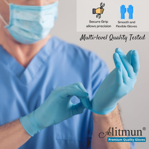 ALITMUN® Nitrile Gloves, Disposable Powder Free Examination Hand Gloves (Pack of 100)