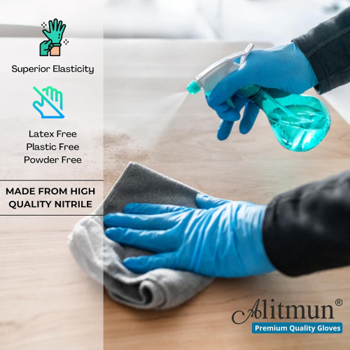 ALITMUN® Nitrile Gloves, Disposable Powder Free Examination Hand Gloves (Pack of 100)