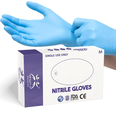 AM SAFE-X Nitrile Gloves Powder-Free, Blue (Medium) - 100 Pieces