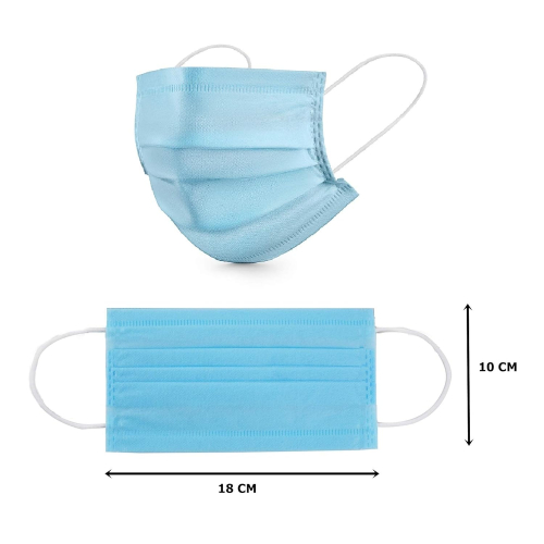 ASGARD Melt-Blown Fabric Disposable Face Mask with Nose Clip (Blue, Pack of 100) for Unisex