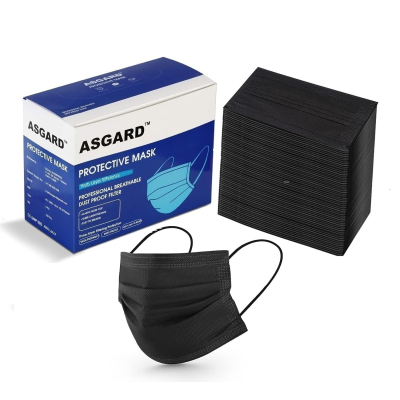 ASGARD Nonwoven Fabric Disposable Multilayer Protective Mask (Black, Pack of 50) for Unisex