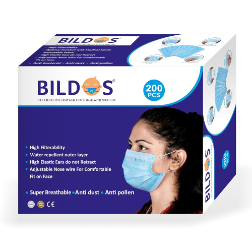 Bildos 3Ply Non-Woven Fabric Disposable Anti-pollution Dust Mask With Nose Clip 