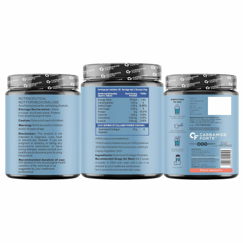 Carbamide Forte Hydrolyzed Collagen Peptides Type 1 & 3 | For Skin, Hair & Joint Health | Powder Unflavoured