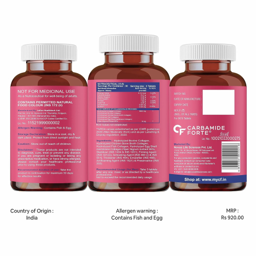 Carbamide Forte Multi Collagen Complex Type + Piperine | For Skin, Hair, Nails & Joints | Tablet