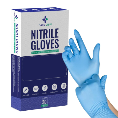 Careview Powder Free Nitrile Gloves (Pack of 30, Medium), 100% Latex-Free, Food Grade, Medical Examination, Surgical & Disposable (Blue)