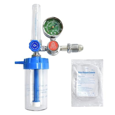 Deluxe Oxygen Cylinder Regulator with Flowmeter, Humidifier Bottle, and Nasal Oxygen Cannula