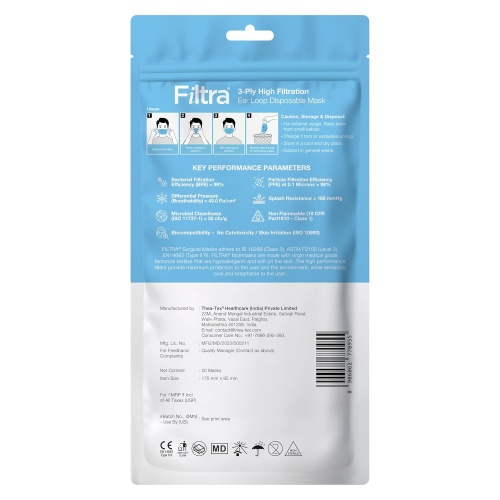 FILTRA® 3-Ply Surgical Mask - High Filtration & Fluid Repellent