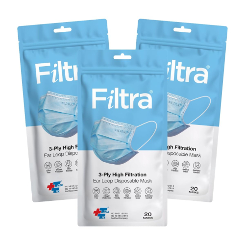 FILTRA® 3-Ply Surgical Mask - High Filtration & Fluid Repellent