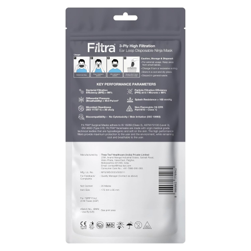 FILTRA® 3-Ply Surgical Mask - High Filtration & Fluid Repellent