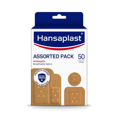 Hansaplast Antiseptic Plasters in Various Shapes & Sizes | Pack of 50 Units | First Aid kit 