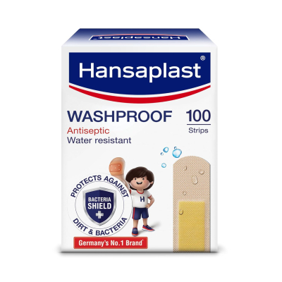 Hansaplast Antiseptic Washproof Bandage for injury & wounds | 100 Strips | First Aid For Kids & Adults