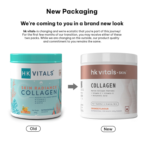 Healthkart HK Vitals Skin Radiance Skin Collagen | Powder with Vitamin C, E & Biotin | Orange 200 Gram