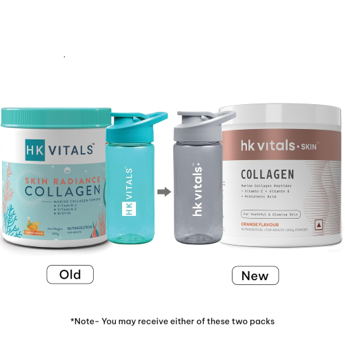 HealthKart Hk Vitals Marine Collagen Supplement Powder (Orange, 100G) & Sipper Bottle (Grey, 300Ml) | Combo Pack