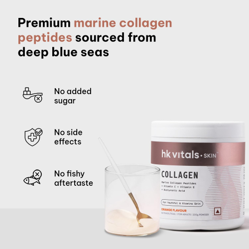 HealthKart Hk Vitals Marine Collagen Supplement Powder (Orange, 100G) & Sipper Bottle (Grey, 300Ml) | Combo Pack