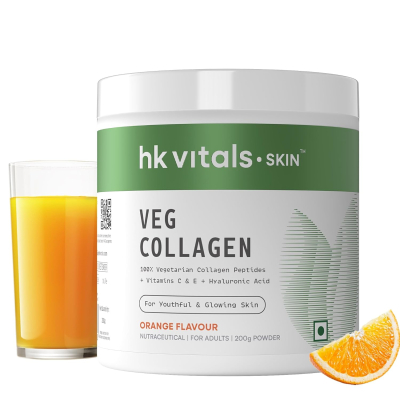 HealthKart hk vitals Veg Collagen Supplement (Orange, 200g) | With Biotin, Vitamin C, E, Sodium Hyaluronate | For Healthy Skin, Hair & Nails