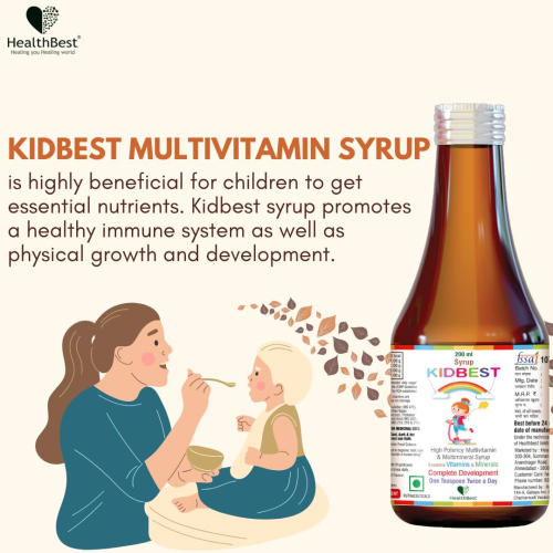 Healthbest Multivitamin Syrup for Kids | Daily Immune Support | Delicious Mixed Fruit Flavor – 200ml