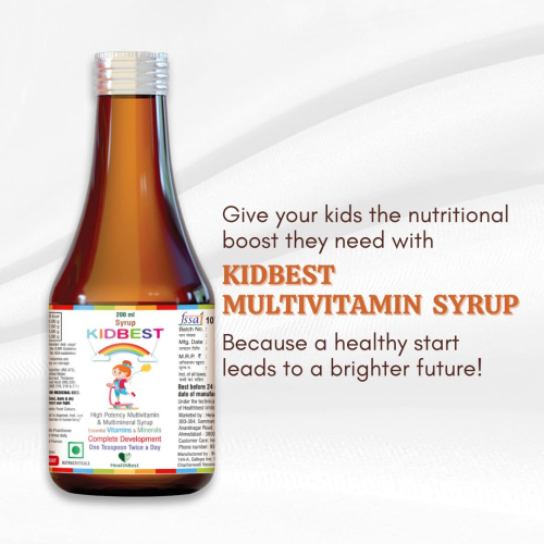 Healthbest Multivitamin Syrup for Kids | Daily Immune Support | Delicious Mixed Fruit Flavor – 200ml