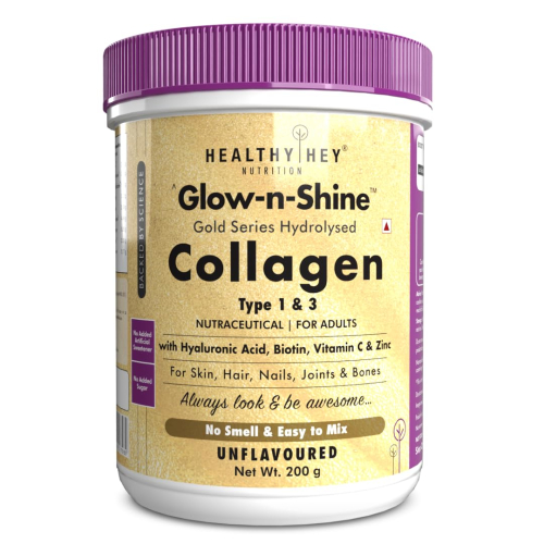 HealthyHey Skin Glow-n-Shine® Collagen Powder   Healthy Skin, Hair and Nails - (Orange, 200gm) 