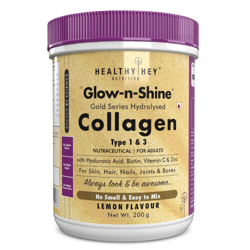 HealthyHey Skin Glow-n-Shine® Collagen Powder   Healthy Skin, Hair and Nails - (Orange, 200gm) 