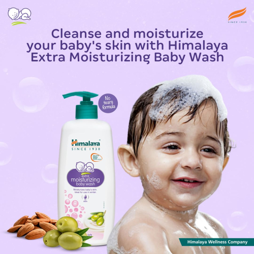 Himalaya Extra Moisturizing Baby Wash 400ml | No Tears Formula with Olive Oil, Aloe Vera & Milk