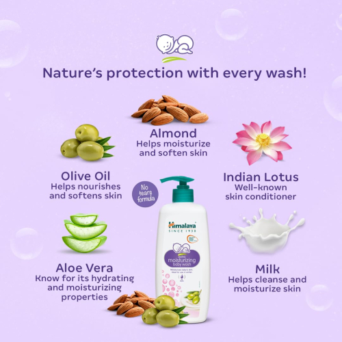 Himalaya Extra Moisturizing Baby Wash 400ml | No Tears Formula with Olive Oil, Aloe Vera & Milk