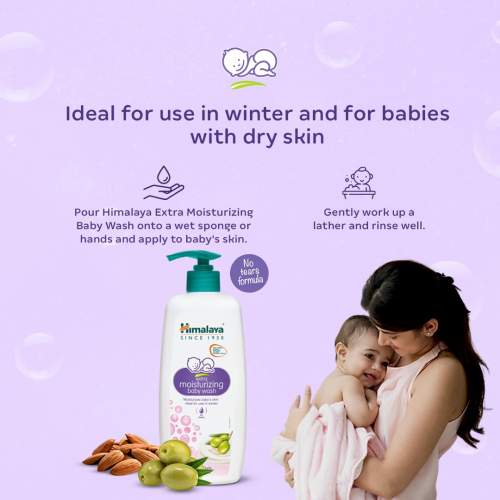 Himalaya Extra Moisturizing Baby Wash 400ml | No Tears Formula with Olive Oil, Aloe Vera & Milk