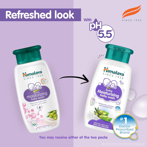 Himalaya Extra Moisturizing Baby Wash 400ml | No Tears Formula with Olive Oil, Aloe Vera & Milk