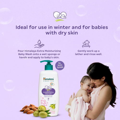 Himalaya Extra Moisturizing Baby Wash 400ml | No Tears Formula with Olive Oil, Aloe Vera & Milk