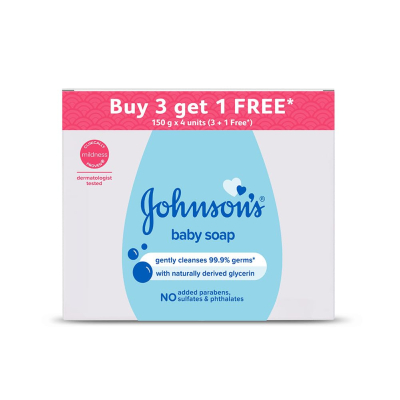 Johnson's Baby Soap for Bath Combo Offer Pack, 150g (Buy 3 Get 1 Free)