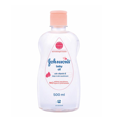 Johnson's Non-Sticky Baby Oil with Vitamin E for Easy Spread and Massage (Clear, 500ml)