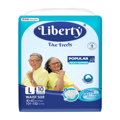 Liberty Popular Adult Diapers, Tape Style, Large (L) Size, 10 Count, Waist Size (101-152cm | 40-60 inches)