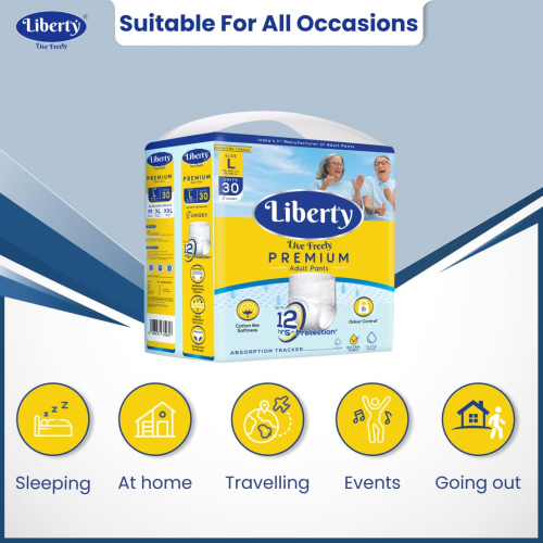 Liberty Premium Adult Diaper Pants, Large (L) 30 Count, Waist Size (75-140cm | 30-55 inches)