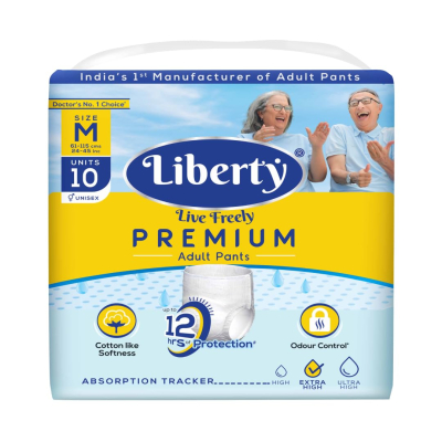 Liberty Premium Adult Diaper Pants, Medium (M) Size, 10 Count, Waist Size (61-115cm | 24-45 inches)