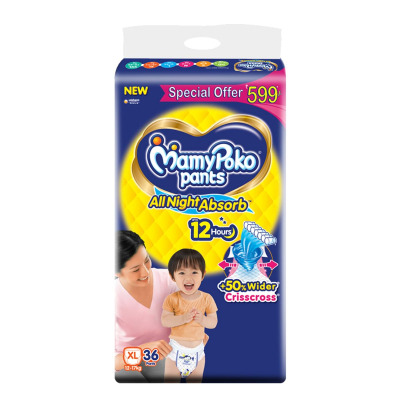 MamyPoko Pants All Night Absorb Baby Diapers, X-Large (XL), 36 Count 12-17 kg