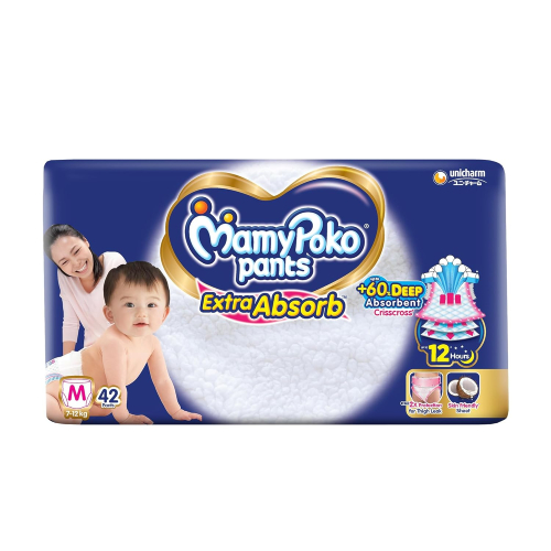 MamyPoko Pants Extra Absorb Baby Diapers, Medium (M), 148 Count, 7-12 kg - Best Diapers for Babies