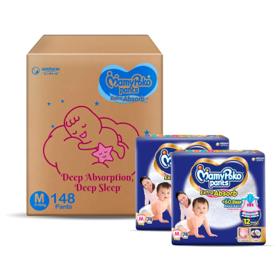 MamyPoko Pants Extra Absorb Baby Diapers, Medium (M), 148 Count, 7-12 kg - Best Diapers for Babies