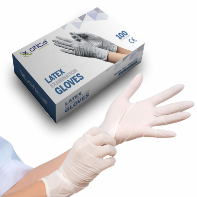 TICA Latex Hand Gloves | 100 pcs | Medical Grade 4gm | White Powdered Examination & Cleaning Gloves (Large)