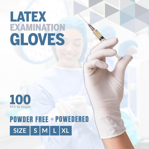 TICA Latex Hand Gloves | 100 pcs | Medical Grade 4gm | White Powdered Examination & Cleaning Gloves (Large)