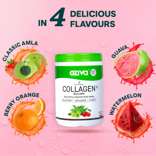 Oziva Plant Based Vegan Collagen Builder Watermelon Flavour with Biotin & Vit C for Brighter & Youthful Skin