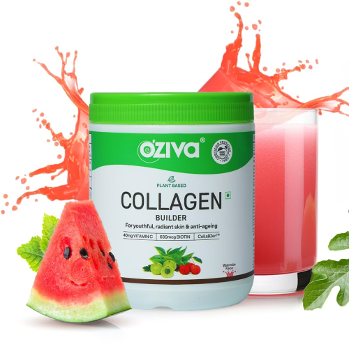 Oziva Plant Based Vegan Collagen Builder Watermelon Flavour with Biotin & Vit C for Brighter & Youthful Skin