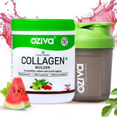 Oziva Plant Based Vegan Collagen Builder Watermelon Flavour with Biotin & Vit C for Brighter & Youthful Skin