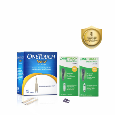 OneTouch Verio Test Strips | Pack of 50 Test Strips along with 50 Delica Plus Lancets 