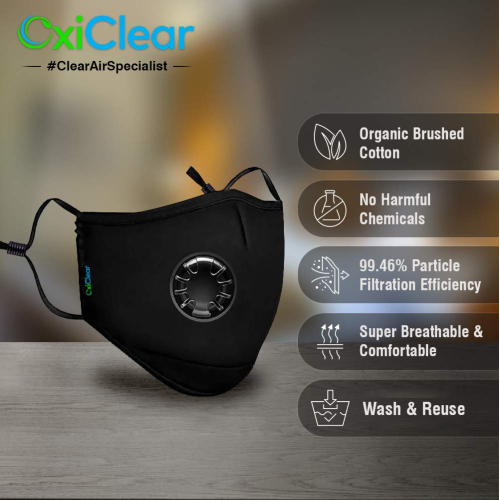 OxiClear N99 Anti Pollution Face Mask with 4 Activated Carbon Filters  (Black)