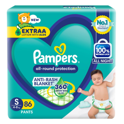 Pampers All-Round Protection Pants, Small Size Baby Diapers (S), 86 Count, Lotion with Aloe Vera - Best Diapers for Babies