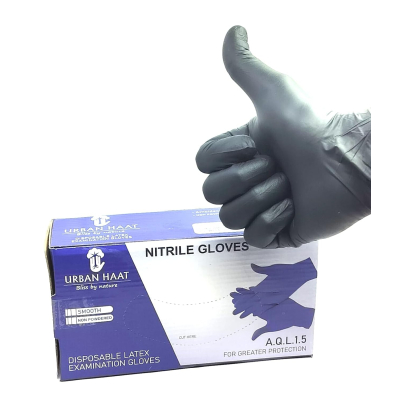 URBAN HAAT Black Nitrile Gloves, Powder-Free Examination Hand Gloves, Surgical, Medical, and Multi-Purpose Uses in Medium Size (100 Pieces)