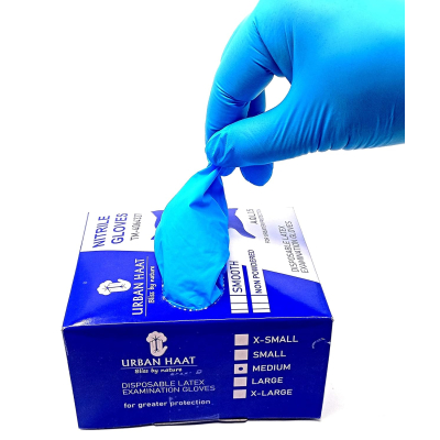 URBAN HAAT Powder-Free Nitrile Gloves Blue for Multiple Purposes in Medium Size (100 Pieces)