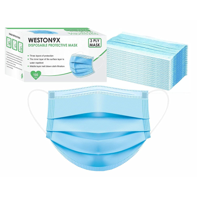 Weston9x Unisex Non-Woven Fabric 3 Layer Disposable Surgical Face Mask - 100 Masks  (Medical Blue, 100 Piece)