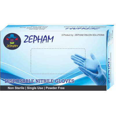 Zepham Powder-Free Nitrile Gloves, Food Grade, Non-Tearable, CE & FDA Approved, Made in Malaysia, Blue - 100 Pieces (Size - Medium),